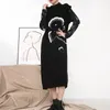 [EAM] Kobiety Jacquard Black Hollow Out Długa Dress Round Neck Bez Rękawów Luźne Fit Fashion Spring Autumn 1DD394401 210512