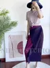 Miyake Pleated Skirt 높은 허리 한 버튼 스티칭 긴 비대칭 2 피스 스트레이트 4984 210629