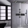 Système de douche de pluie thermostatique noir mat avec 700x380 mm LED Hydro Jet Pluasfall Waterfall