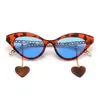 Sunglasses Vintage Cat Eye Women Fashion Designer Sun Glasses Pink Shades Personality Eyeglasses Metal Chain Heart Pendant Gafas