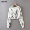 Tatlı Rahat Chic Baskı Kazak Hoody Sonbahar Tüm Maç Hoodies Kadınlar Moda Gevşek Kapüşonlu Kazak 1G457 210422