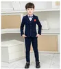 Navy Blue Tweed Plaid Chłopcy Garnitury 3 Sztuk Zestaw Dzieci Prom Suit Wedding Garnitur Blazer Oversize Kids Formalne Tuxedo Kurtka Pants Kamizelka X0909