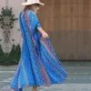 Niebieski Boho Drukuj Szyfonowy Kostium Kąpielowy Cover-Ups Plus Size Plaża Nosić Długie Kimono Sukienka Kobiety Letni Swimsuit Cover Up A794 210420