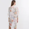 Moda folral impresso cardigan bikini cobrir chiffon verão praia vestido de banho feminino kaftan túnica xale maiô sarongs249k