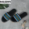 Sandal Slippers Summer Fashion Stripy Flat Open Toe Shoes Lady Flip Flops Loafers Mules Slides Woman Shoes