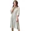 Summer Button Midi Dress Women Solid Casual Loose Ladies Shirt Vestidos Plus Size 210514