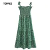 Summer Dress Green Floral Printing Sundress Woman Stretch Camisoles Beach Style Midi 210421