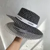 Cappello di paglia da spiaggia estivo da donna Cappellino di protezione solare vintage stile Inghilterra Cappelli a tesa larga per vacanze alla moda con lettera