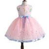 Nya tjejer prinsessan klänning barn ärmlös fest bröllop tutu klänning rosa tryckta kläder mode starry sky gown kostymer Q0716