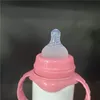 مستودع الولايات المتحدة! 8oz تسامي Tumplers فارغة Sippy كوب ماء زجاجة الحليب الطفل القدح مقبض اللون الوردي الأزرق من الفولاذ المقاوم للصدأ الزجاجات للأطفال الصغار 1-5 الولادة السريعة