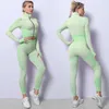 Colors Seamless Sport Yoga Suit Women Gym Clothes Athletic Wear Fitness Pants Sports Bra Crop Top Long Sleeve Workout Set 210813