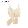 Women Sexy Fashion With Organza Bow Tied Cropped Knit Tank Tops Backless Wide Straps Female Camis Mujer 210420