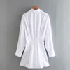 Summer Women Pleated Shirts Dress Long Sleeve Turn-down Collar A-Line es Female Elegant Street Mini vestidos 210513