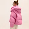 Зимняя куртка женская теплая мода конфеты цвет длинные толстые парку пальто корейский свободный с капюшоном 211008