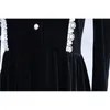 DRESS WITH CUTWORK EMBROIDERY Plus Size Spring Velvet Evening Vintage Party Oversize Women Dresses BlackVestido 210417