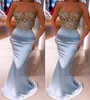 2022 Azzurro Plus Size Arabo Aso Ebi Sirena Pizzo Abiti da ballo sexy Sweetheart Raso Elegante Serata Formale Festa Secondo Ricevimento Abiti da damigella d'onore Abito 322