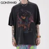 Gonthwid Oversized T-shirts Hip Hop Distressed Graffiti Punk Rock Gothic Tee Shirts Streetwear hajuku hipster kortärmad topp 210409