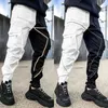 Godlikeu Mens Casual Cargo Pants Losse plus size gestreepte Multi Pocket Sports Fitness Hip Hop Jogger broek