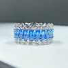 Ovas 100% 925 Sterling Silver Sparkling Alto Alto Carbono Diamante 5 * 3mm Anéis de Noivado Aquamarina para Mulheres Partido Fine Jóias