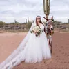 2022 Three Quarters Long Sleeve Plus Size Wedding Dress Bride Lace Tulle V-neck Court Train Bridal Dresses Women Country Boho