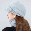 Women Winter Hat Keep Warm Cap Add Fur Lined & Scarf Two Pieces Set For Female Casual Rabbit Bucket Knitted 211229