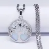 Bohemia Tree Of Life Moonstone Stainless Steel Necklaces Silver Color Chain Necklace Jewelry Cadenas Mujer NXS04 Pendant237S