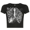 Summer Womens Mall Goth Skeleton Dark T-shirts Casual Bodycon Punk Harajuku Crop Top Gothic Kleren Tee Shirt Femme