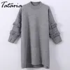 1Women Pearl Sweter Frezowanie Z Długim Rękawem Knitted Dress Feminino Pullover dla kobiet Rabbit Fur Tops Kobieta 210514