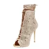 Femmes Peep Toe Enkellaars Plus Taille 33 43 Bruiloft Hakken Strass Sandalen Zomer Sexy À Lacets Gladiateur Sandales