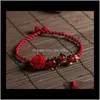 Sieraden Drop Delivery 2021 Retro Windscent Roses Fashion Simple Handweven Red Rope Anklets T7K13