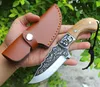 1Pcs Top Quality Fixed Blades Hunting Knife 440C Satin Blade Full Tang Wood Handle Straight Knives With Leather Sheath