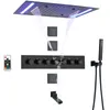 Conjunto de mezclador de ducha negra mate 50x36 cm con panel de control LED Baño cascada lluvia atomizando spa ducha