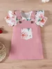 Baby Allover Floral Print Ruffle Trim Body Patched Pocket Overall Dress SHE