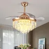Crystal Invisible Fan Light Housed House Living Dining com lustre Integrated Lights de teto integrado