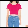 Damska Koszulka Odzież Kobiety O Neck Koszulki Sexy Crop Top Krótki Rękaw Topy Ladies Basic Casual Lato Moda Slim Montaż Gapf