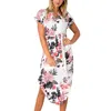 夏のドレス女性のファッションプリントエレガントなかわいいサッシーVネックセクシーなスリムシースES vestidosローブ210508