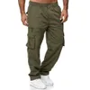Styles Black Pants Men Male Solid Multi-Pockets Cargo Pants Zipper Fly Tactical Pants Elastic Waist Long Outwear Cargo