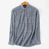 Men's Standard-fit Long-Sleeve Linen Cotton Shirts Single Patch Pocket Button Down Summer Thin Breath Solid Casual Tops Shirt 210410