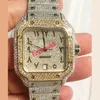 Relógio de diamantes de zircônia cúbica de prata misturada em ouro rosa com algarismos romanos de luxo MISSFOX quadrado mecânico masculino totalmente gelado relógios Cub267p