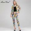 Ensemble de créateurs de mode automne femmes costume à manches longues hauts + 3/4 pantalons baroque vintage imprimé joli ensemble deux pièces 210524