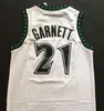 최고 품질 #21 Kevin Garnett Jerseys 블랙 블루 화이트 스티치 셔츠 Derrick 25# Rose Jersey Karl-Anthony 32# Towns Andrew 22# Wiggins