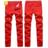 Erkek Jeans Toptan Erkekler için 2021 Moda Kırmızı / Beyaz / Siyah Denim Diz Fermuar Gece Kulübü Streetwear Adam Pantalones Hip Hop Pantolon