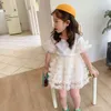 Girls Clothing Sets Summer Lace Sequined T-shirt+Skirt 2Pcs/Set for Kid Clothing Sets Baby Clothes Children Outfits 2 Color 2-6Y Q0716