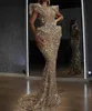 Glitter Mermaid Evening Dresses Crystal Full Sequins Beading Prom Klänning Med Bälte Formell Pageant Klänning Anpassa High Quality Robe de Mariée