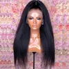 180 Densitetsfärgad svart Glueless Yaki kinky rak spetsfront peruk för kvinnors buntar med stängningsvärmebeständig fiber mjuk dai257g