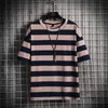 Mode Stripe T Shirt Hommes Casual Plus Size T-Shirt À Manches Courtes D'été Hip Hop Streetwear Tops Tees Homme Coton TShirt 5XL 210409