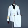 キャプテン役員セーラーピーコート衣装メンズブレザースーツ軍事フリンジマーチングバンドジャケット制服用大人コートパンツ X0909