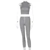 ANJAMANOR Fashion Houndstooth Printed Two Piece Women Set Sport Casual Outfit Summer 2021 Leggings Pants Matching Sets D70-BG22 Y0625