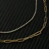 Chokers de aço inoxidável colisão multi-camada clipe de papel cadeia de cristal gargantilha colar para mulheres dupla camada colares japão coreano je257o