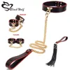 NXY Adult toys 4 PCS Genuine Leather Erotic Sex Toys For Game BDSM Kits Bondage Set Handcuffs Whip Collar Women Accessories 1130